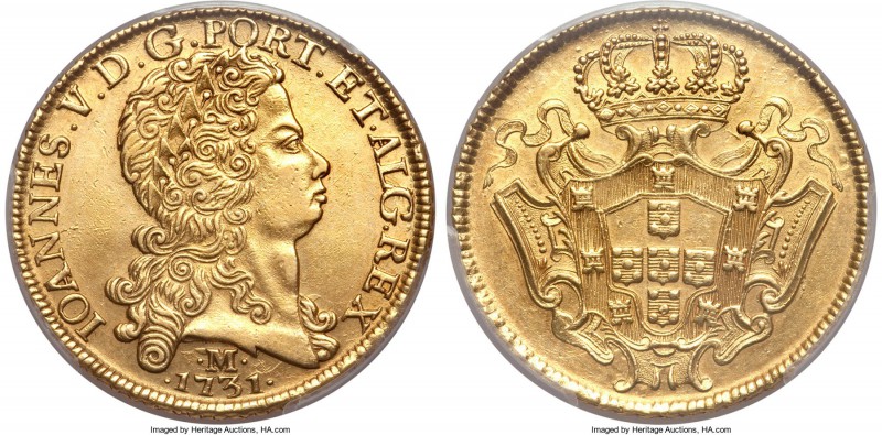 João V gold 12800 Reis 1731-M AU55 PCGS, Minas Gerais mint, KM139, Russo-287a. N...