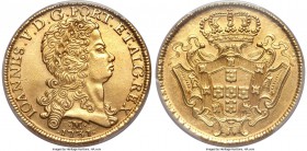 João V gold 12800 Reis 1731-M AU55 PCGS, Minas Gerais mint, KM139, Russo-287a. Nearly uncirculated, albeit with some contact marks apparent. Still a r...