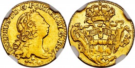 Jose I gold 800 Reis 1754-B XF40 NGC, Bahia mint, KM180.1. A very rare date-type, the first of its kind that we have had the privilege to offer. Thoug...
