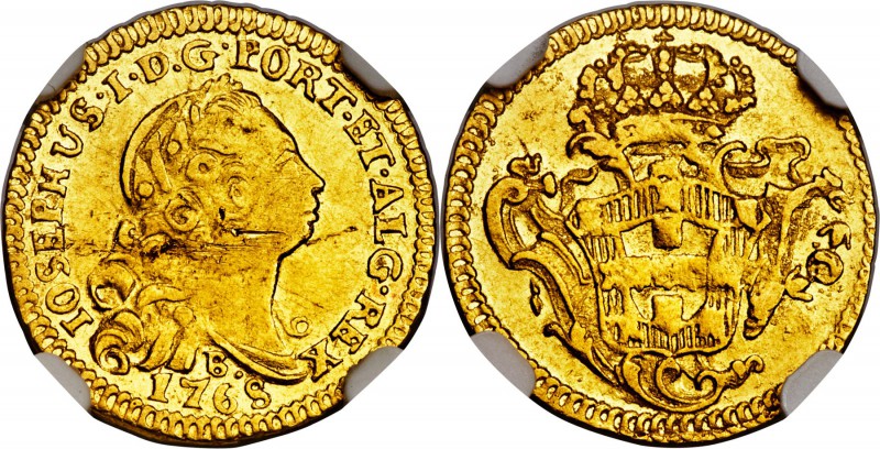 Jose I gold 800 Reis 1768-B AU Details (Obverse Scratched) NGC, Bahia mint, KM18...