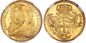 Jose I gold 6400 Reis 1756-B MS65 NGC, Bahia mint, KM172.1, LMB-O386. A superb coin with flashy mint brilliance and sharply struck details. Rare in th...
