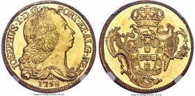 Jose I gold 6400 Reis 1758-B MS65 NGC, Bahia mint, KM172.1, Fr-69, LMB-O388. Exceptionally lustrous, with a delightful lemon-gold hue to the entirety ...