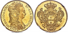 Maria I gold 6400 Reis 1791-R MS64 NGC, Rio de Janeiro mint, KM226.1, LMB-0546. Very scarce quality for the issue with full brilliance and attractive ...