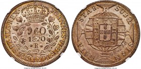 João VI 960 Reis 1820-R MS63 NGC, Rio de Janeiro mint, KM326.1. A very rare overstrike, the undertype being a British Honduras 6 Shillings / 1 Penny w...