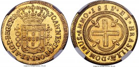 João Prince Regent gold 4000 Reis 1811-(B) MS60 NGC, Bahia mint, KM235.1, Russo-550. A bright example of this lesser-seen date, fully struck, showing ...