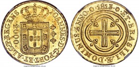 João Prince Regent gold 4000 Reis 1813-(R) MS65 NGC, Rio de Janeiro mint, KM235.2, Fr-95, LMB-0573. Brilliant and close to fully struck, with no distr...