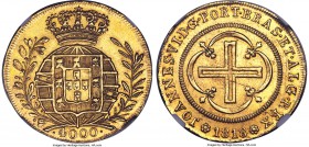 João VI gold 4000 Reis 1818-(R) MS63 NGC, Rio de Janeiro mint, Fr-99, LMB-O582. A lovely example displaying shimmering fields and close to fully struc...