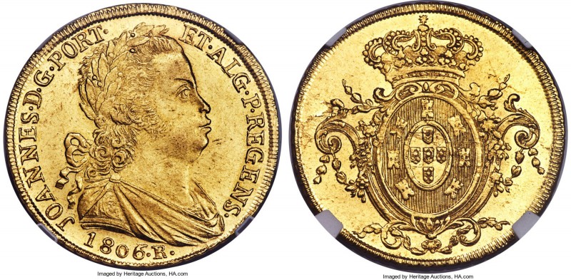 João Prince Regent gold 6400 Reis (Peça) 1806-R MS63 NGC, Rio de Janeiro mint, K...