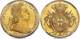 João Prince Regent gold 6400 Reis 1807-R MS65 NGC, Rio de Janeiro mint, KM236.1, Russo-557, Gomes-33.04. Very scarce in any grade, this example is lea...