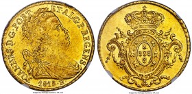João VI Prince Regent gold 6400 Reis (Peça) 1815/4-R AU58 NGC, Rio de Janeiro mint, KM236.1, Russo-565. A scarce date of which very few examples have ...