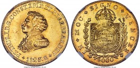 Pedro I gold 4000 Reis 1823-R MS61 NGC, Rio de Janeiro mint, KM369.1, LMB-O593. Visually alluring, with scintillating luster and a deep red tone throu...