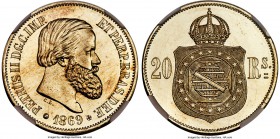 Pedro II copper nickel Proof Pattern 20 Reis 1869 PR67 Cameo NGC, KM-Pn135. A bold copper-nickel pattern with essentially flawless surfaces. The centr...