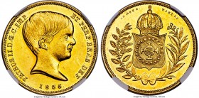 Pedro II gold 10000 Reis 1835 MS61 NGC, Rio de Janeiro mint, KM451, LMB-O617. Just a touch of weakness shows in Pedro's hair, but otherwise every feat...