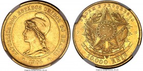 Republic gold 10000 Reis 1904 MS62 NGC, KM496, Russo-699. Mintage: 541. Flashy in the fields and admirably struck with some planchet granularity (as m...