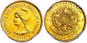 Republic gold 10000 Reis 1914 MS61 NGC, Rio de Janeiro mint, KM496, Russo-705. A key date, with only 969 examples minted. Examples of this date are sc...