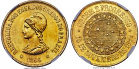 Republic gold 20000 Reis 1894 MS62 NGC, Rio de Janeiro mint, KM497, Russo-714. A shimmering specimen with bright golden fields and shallow signs of ha...