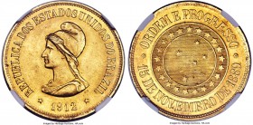 Republic gold 20000 Reis 1912 MS64 NGC, Rio de Janeiro mint, KM497, Fr-124, LMB-O731. Brilliant offering from this scarcer date, of which only 4,878 e...