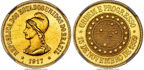 Republic gold 20000 Reis 1917 MS62+ NGC, KM497, Russo-734. A semi-reflective example of this scarce type, which saw a mintage of only 2,269 in 1917. T...