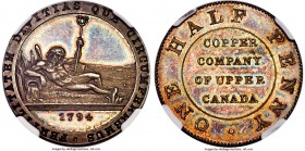 Copper Co. of Upper Canada silver Proof Restrike 1/2 Penny 1794 (1894) PR64 Cameo NGC, Br-721, PF-7. Medal axis. From the renowned Thomas restrikes an...