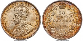 George V 50 Cents 1916 MS64+ PCGS, Ottawa mint, KM25. Lustrous, with clean fields and an engaging pattern of autumnal tone that darkens toward the edg...