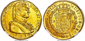 Ferdinand VII gold 8 Escudos 1810 So-FJ MS62 NGC, Santiago mint, KM72, Onza-1346. Superbly struck, with only insignificant touches of softness in isol...