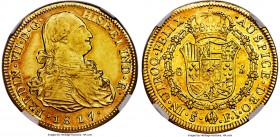 Ferdinand VII gold 8 Escudos 1817/7/8 So-FJ AU53 NGC, Santiago mint, KM78. An interesting double overdate variety, unlisted as a specific variety in t...