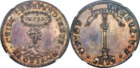 Republic Volcano Peso 1817 So-FJ UNC Details (Scratches) NGC, Santiago mint, KM82.2. "Y" to left variety. A stellar example exhibiting a much deeper s...