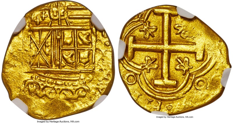 Philip IV gold Cob 2 Escudos ND (1628-55) MS62 NGC, Bogota mint, KM4.1. 6.73gm. ...