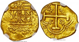 Philip IV gold Cob 2 Escudos ND (1628-55) MS62 NGC, Bogota mint, KM4.1. 6.73gm. A scarce Mint State example of this normally moderately to heavily cir...