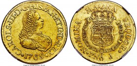 Charles III gold 8 Escudos 1769/67 PN-J AU53 NGC, Popayan mint, KM38.2, Onza-796, Restrepo-70.13. A lightly circulated example of this popular and hig...