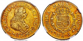 Charles III gold 8 Escudos 1770 PN-J XF45 NGC, Popayan mint, KM38.2, Fr-24. Though exhibiting some light wear as a result of limited use in circulatio...