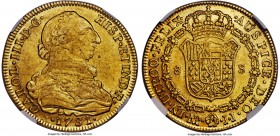 Charles III gold 8 Escudos 1781 NR-JJ MS61 NGC, Nuevo Reino mint, KM50.1, Fr-35. A pleasing example of this date and mint, which is exceptionally scar...