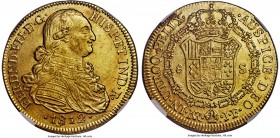 Ferdinand VII gold 8 Escudos 1812 NR-JF MS62 NGC, Nuevo Reino mint, KM66.1, Fr-60, Cal-71. A brilliant example with bright, lemon-gold surfaces and no...