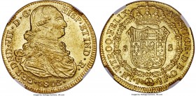Ferdinand VII gold 8 Escudos 1813 P-JF MS62 NGC, Popayan mint, KM66.2, Cal-101. Smooth surfaces showing only light instances of handling, with above-a...
