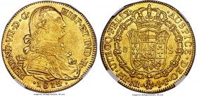 Ferdinand VII gold 8 Escudos 1815/4 NR-JF MS62 NGC, Nuevo Reino mint, KM66.1, Fr-60. An example displaying unusually balanced eye appeal for this type...