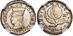 Cundinamarca. Republic 1/2 Real 1821 Ba-JF MS63+ NGC, KM-F8. A highly popular, singular issue that remains scarce at all levels, featuring the obverse...