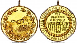 New Africa Trading Company gold "25th Anniversary" Medal 1900 MS63 NGC, 29mm, 10.97gm. A bright gold award medal overflowing with idealized African im...