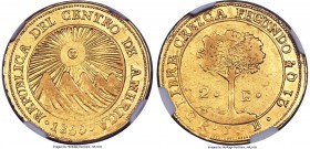 Central American Republic gold 2 Escudos 1850 CR-JB AU55 NGC, San Jose mint, KM15. Highly lustrous with superbly balanced eye appeal and a commendable...