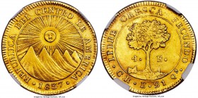 Central American Republic gold 4 Escudos 1837 CR-E AU55 NGC, San Jose mint, KM16, Fr-2. The issues of the Central American Republic continue to arouse...