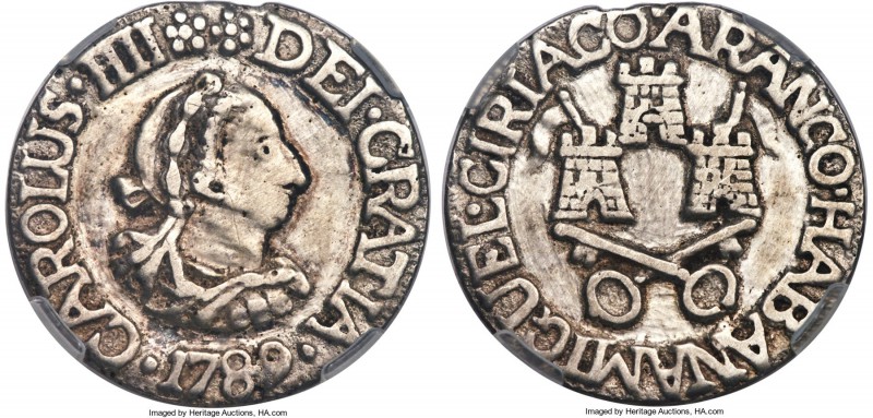 Charles IV silver 2 Reales Proclamation Medal 1789 Genuine NCS, M-174. 5.8gm, 28...
