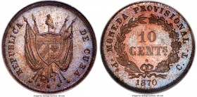 Provisional Republic copper Proof Pattern 10 Centavos 1870 P-CT PR63 Brown NGC, Potosi mint, KM-X2a. Deeply toned, with attractive glossy brown surfac...