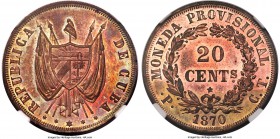 Provisional Republic copper Proof Pattern 20 Centavos 1870 P-CT PR63 Red and Brown NGC, Potosi mint, KM-X3A. An exceptional low-mintage issue with onl...