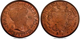 Republic copper "PAT 97" Souvenir Peso 1897 AU50 ANACS, Struck by Gorham Manufacturing Company (Providence, RI), KMX-M1a. PAT 97 on truncation, wide d...