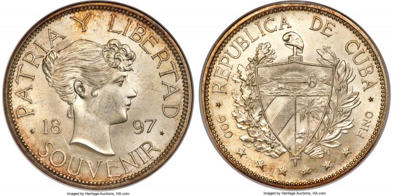 Republic Souvenir Peso 1897 MS64 ANACS, KMX-M2. Close date/star below '97' basel...