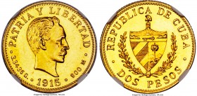 Republic gold Proof 2 Pesos 1915 PR65 NGC, Philadelphia mint, KM17. A gem example of this low mintage type of which there were only a meager 100 examp...