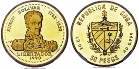 Republic gold Proof Piefort 50 Pesos 1990 PR68 Ultra Cameo NGC, KM-Unl, Fr-Unl. Another fantastic Cuban rarity and purportedly one of only three known...