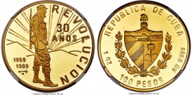 Republic gold Proof "Revolution Anniversary" 100 Pesos (1 oz) 1989 PR68 Ultra Cameo NGC, KM447, Fr-39. Mintage: 250. Struck for the 30th Anniversary o...