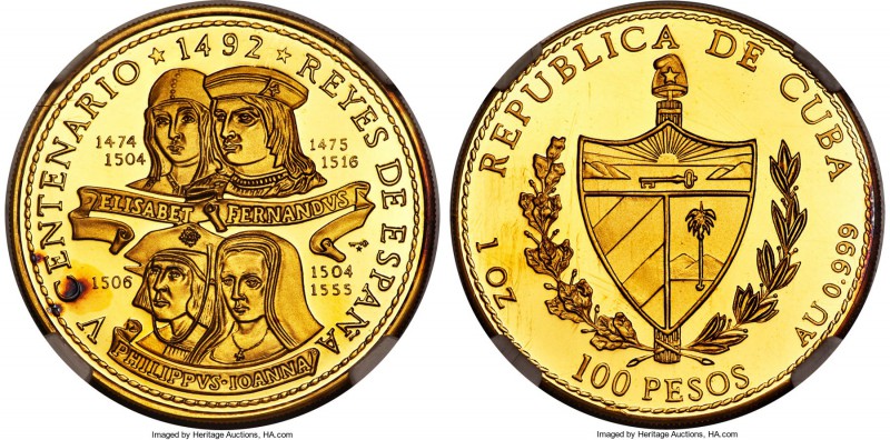 Republic gold Proof "Spanish Kings & Queens" 100 Pesos (1 oz) 1992 PR68 Ultra Ca...