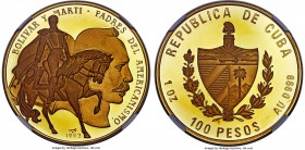 Republic gold Proof 100 Pesos (1 oz) 1993 PR68 Ultra Cameo NGC, Havana mint, KM916. Variety without outline around horse. Exceedingly rare as this is ...