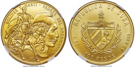 Republic gold 100 Pesos (1 oz) 1993 MS68 NGC, Havana mint, KM916. Unbelievably rare, as this issue similar to the 200 Pesos design, yet with a product...